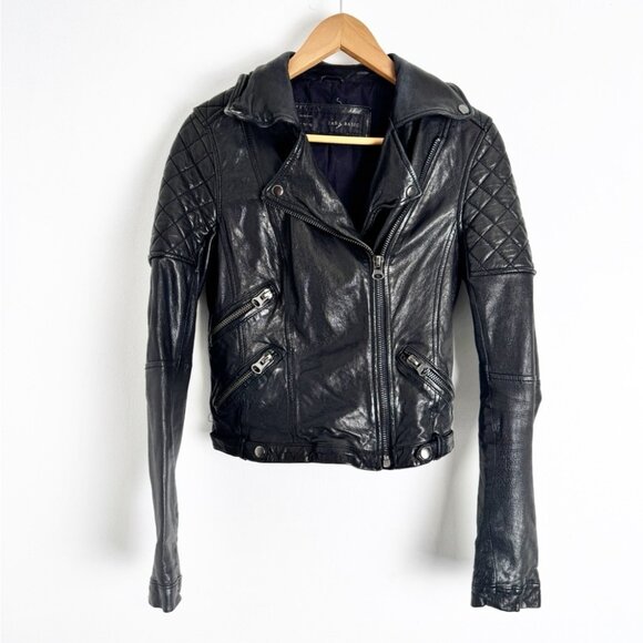 Rare Zara Black Lamb Leather Biker Moto Jacket size S - Picture 1 of 6